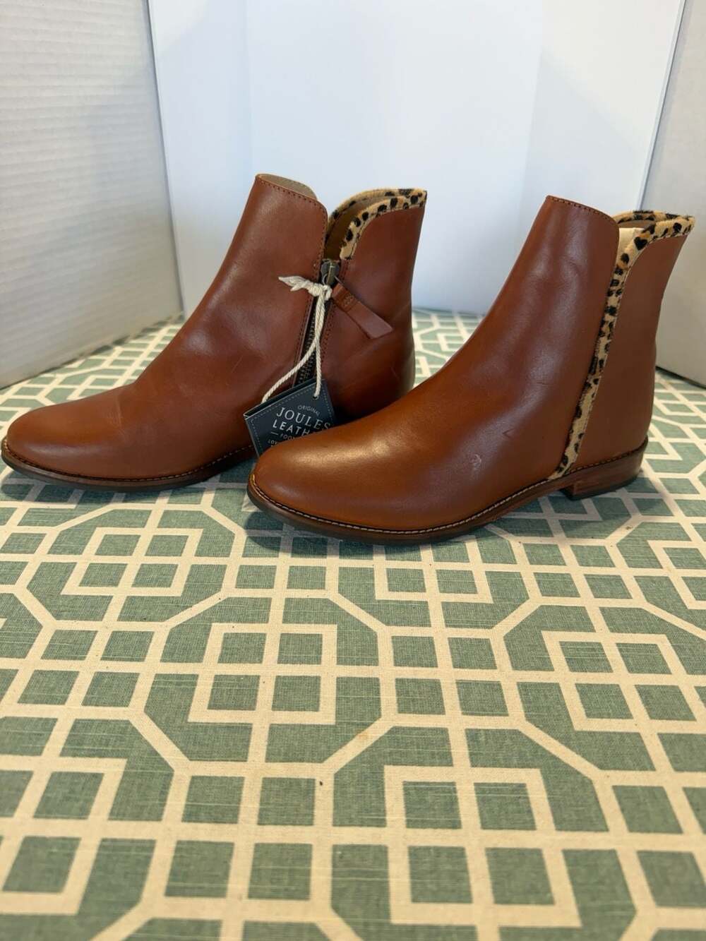 Joules V Westminster Dark Brown Leather Leopard Print Ankle Boots US 7 - Picture 7 of 11